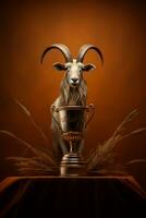 a goat is sitting on top of a trophy generative ai photo