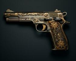 a gold gun with ornate designs on it generative ai photo