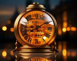 a golden clock with roman numerals on it generative ai photo