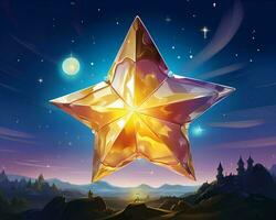 a golden star in the sky with a castle in the background generative ai photo