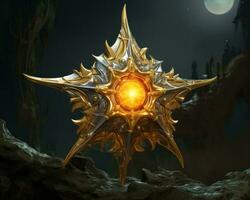 a golden star in the dark with a full moon in the background generative ai photo