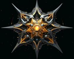 a golden star with an orange center on a black background generative ai photo