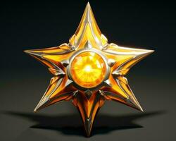 a golden star with an orange gem in the center generative ai photo