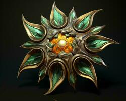 a golden star with green leaves on it generative ai photo