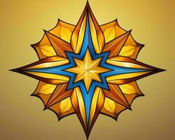 a golden star with blue and yellow colors on a brown background generative ai photo