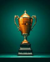 a golden trophy on a dark green background generative ai photo