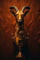 a golden statue of a goat on top of a trophy generative ai photo