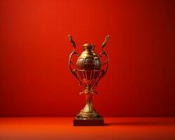 a golden trophy on a red background generative ai photo