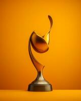 a golden trophy on an orange background generative ai photo