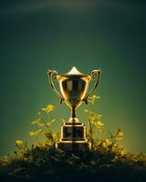 a golden trophy sitting on top of some grass generative ai photo