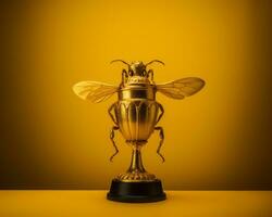 a golden trophy with a bee on it generative ai photo