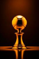 a golden trophy sits on a table in front of a dark background generative ai photo