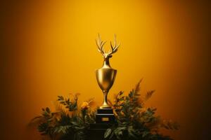 a golden trophy with a deer head on top of it generative ai photo