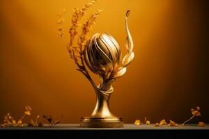 a golden trophy with a bunch of wheat on top of it generative ai photo