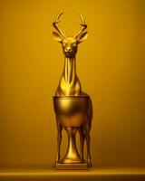 un dorado trofeo con un ciervo en parte superior de eso generativo ai foto