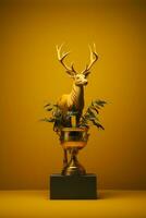 a golden trophy with a deer in it on a yellow background generative ai photo