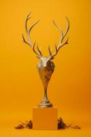 a golden trophy with a deers head on it generative ai photo