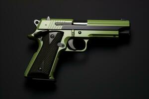 a green and black pistol on a black background generative ai photo