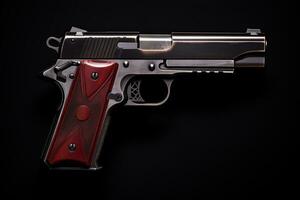 a gun on a black background with a red handle generative ai photo