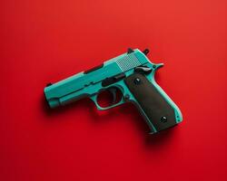 a gun on a red background generative ai photo