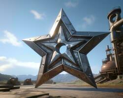 a large metal star in the middle of a desert generative ai photo
