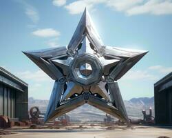a large metal star in the middle of a desert generative ai photo