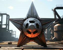 a large metal star in the middle of an industrial area generative ai photo