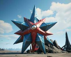 a large red and blue star in the middle of a desert generative ai photo