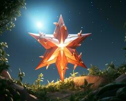 a large red star in the middle of a forest generative ai photo