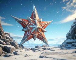 a large red star in the middle of a snowy landscape generative ai photo