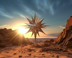 a large star in the desert with the sun behind it generative ai photo