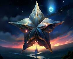 a large star in the shape of a star on top of a mountain generative ai photo
