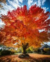 a large tree with red leaves in the fall generative ai photo