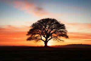 a large tree in the middle of a field generative ai photo