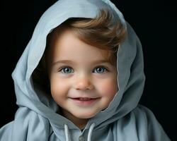 a little boy wearing a hoodie and blue eyes generative ai photo