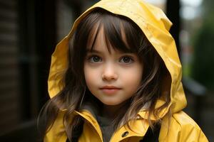 a little girl in a yellow raincoat generative ai photo