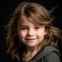 a little girl with long brown hair and a green jacket generative ai photo