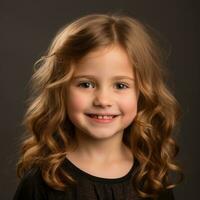 a little girl with long curly hair smiling for the camera generative ai photo