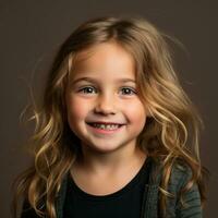 a little girl with long hair smiling at the camera generative ai photo