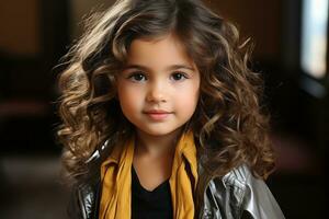 a little girl with long curly hair wearing a yellow scarf generative ai photo