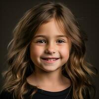 a little girl with long hair smiling for the camera generative ai photo