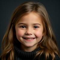 a little girl with long hair smiling at the camera generative ai photo