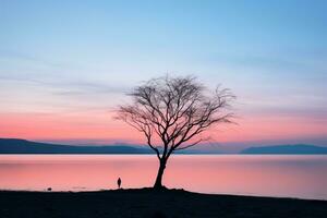 a lone tree in the middle of a body of water generative ai photo