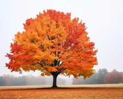 a lone tree in the middle of an autumn field generative ai photo