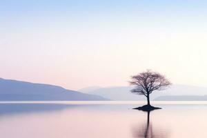 a lone tree stands in the middle of a lake generative ai photo