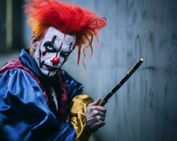a man dressed as a clown holding a stick generative ai photo