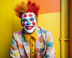 un hombre en un payaso traje posando para un foto generativo ai