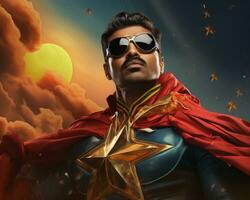 a man in a superhero costume with sunglasses and a star on his chest generative ai photo