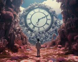 a man standing in front of a large clock generative ai photo