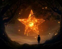 a man standing in front of a star in the woods generative ai photo